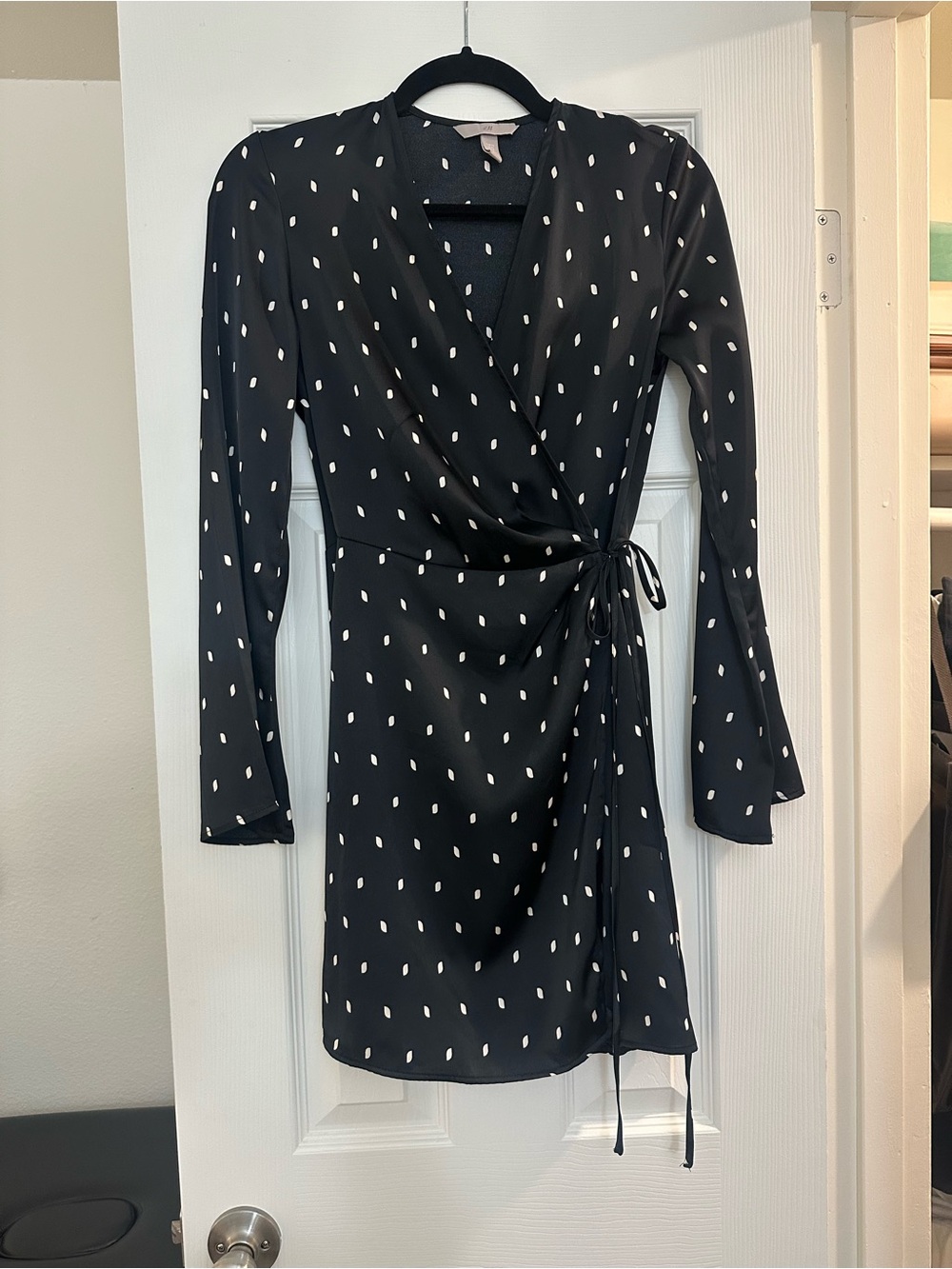 H&M Black Wrap Mini Dress with White Spot Print